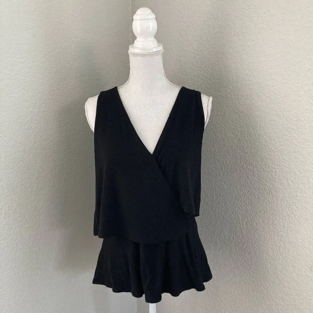 Anthropologie Deletta Black Sleeveless V-Neck Crossover Mini Wrap Blouse Medium - Picture 1 of 7